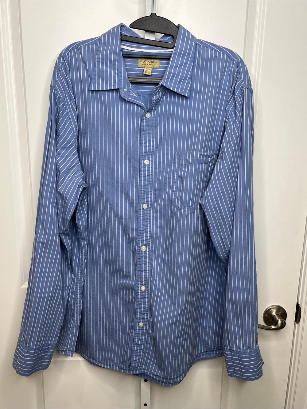 Sonoma Blue and White Striped Long-Sleeve Dress Shirt XL